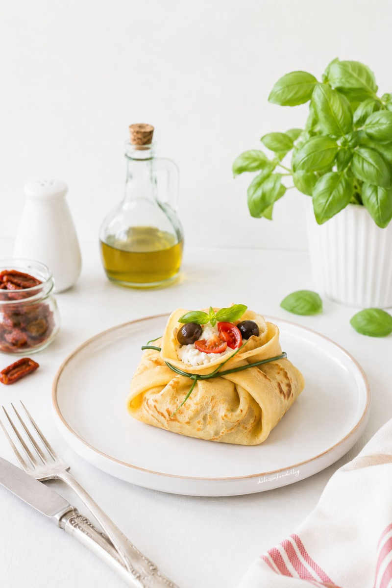 Fagottini di crepes ripieni di burrata e pomodorini