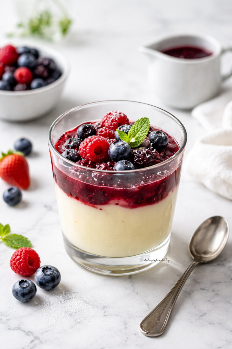 Crema chantilly con coulis ai frutti di bosco