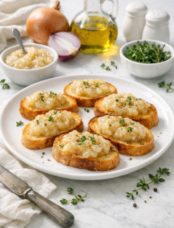 Crostini con cipolla caramellata al timo