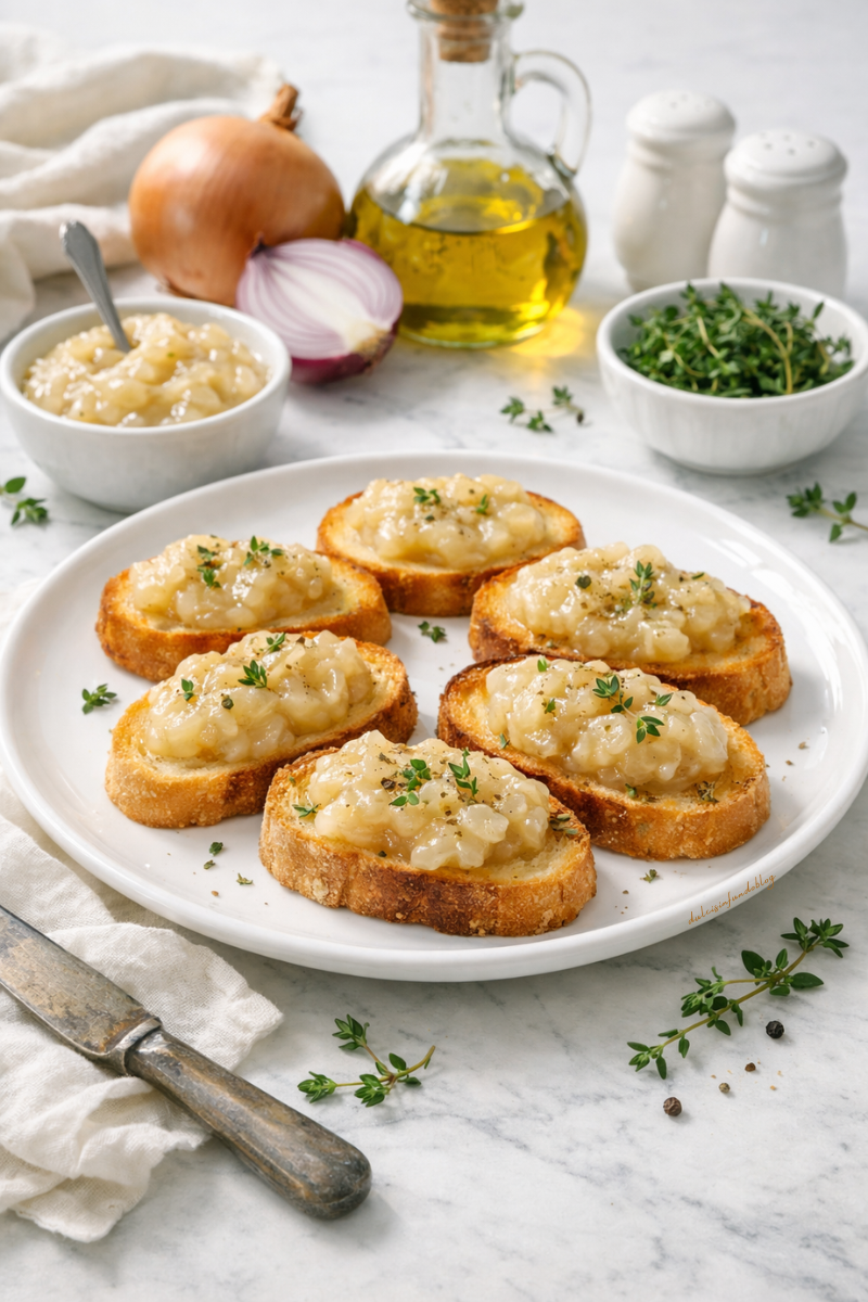 Crostini con cipolla caramellata al timo