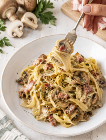 Fettuccine funghi e pancetta