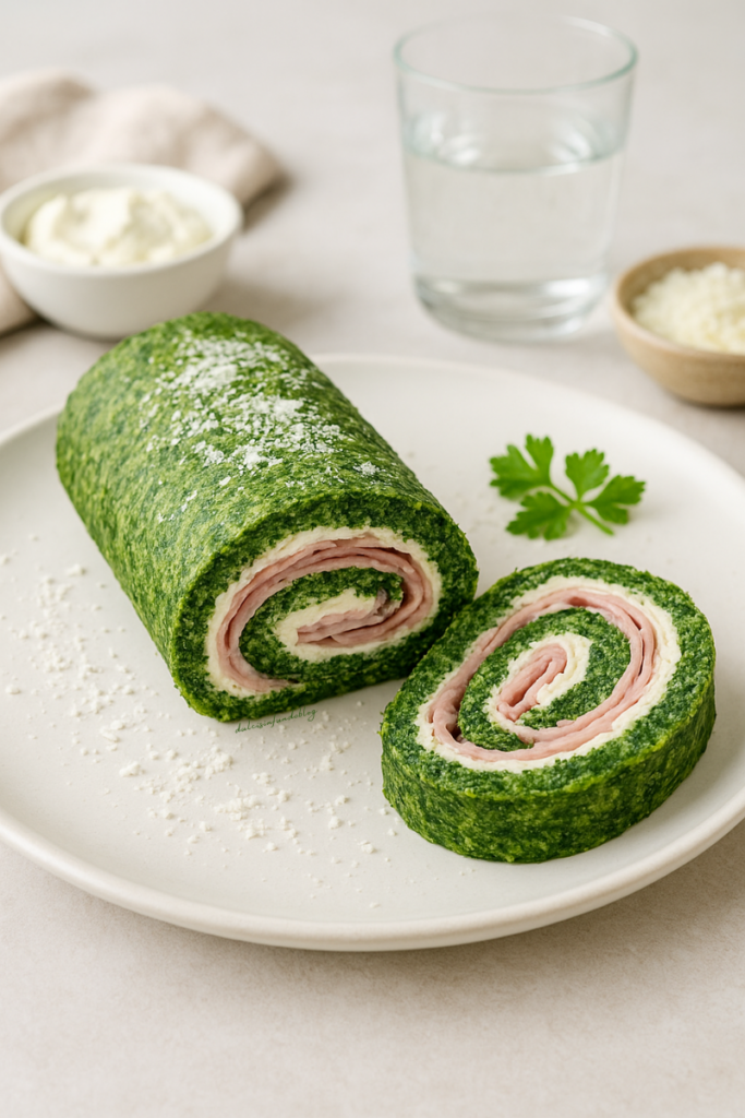 Rotolo di spinaci con Philadelphia e prosciutto cotto