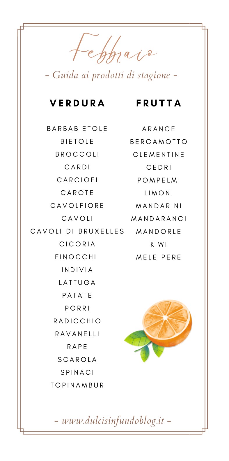 Frutta e verdura del mese di febbraio