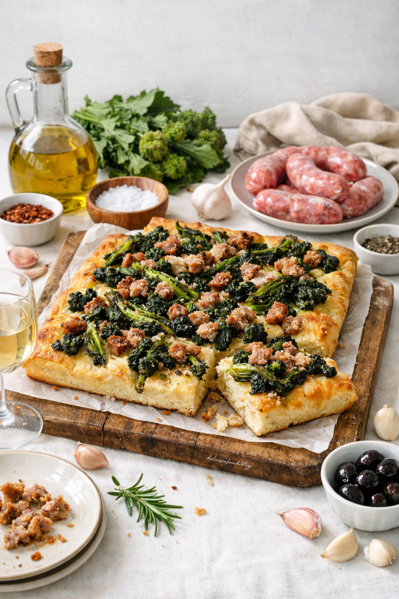 Focaccia cime di rapa e salsiccia