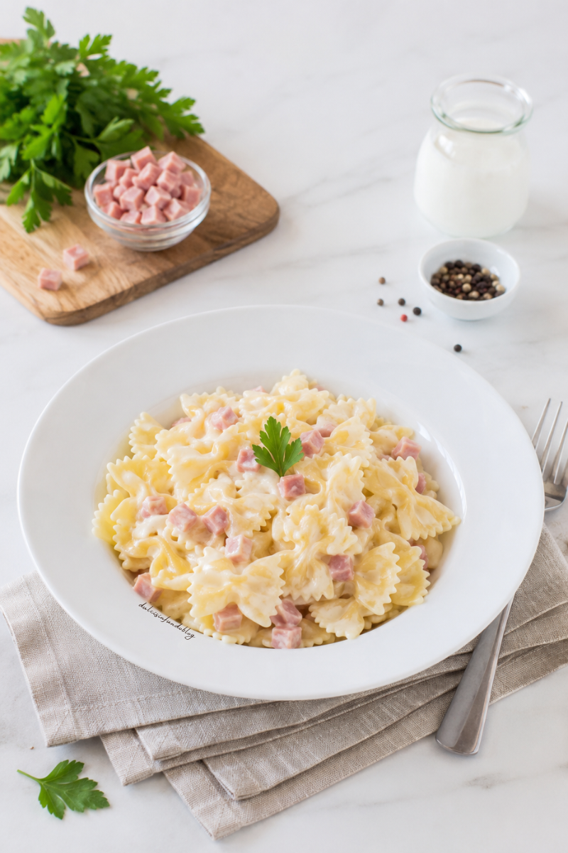 Farfalle con Cubetti di Prosciutto Cotto