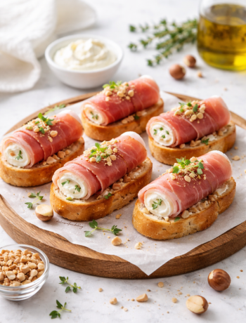 Crostini crudo Philadelphia e nocciole