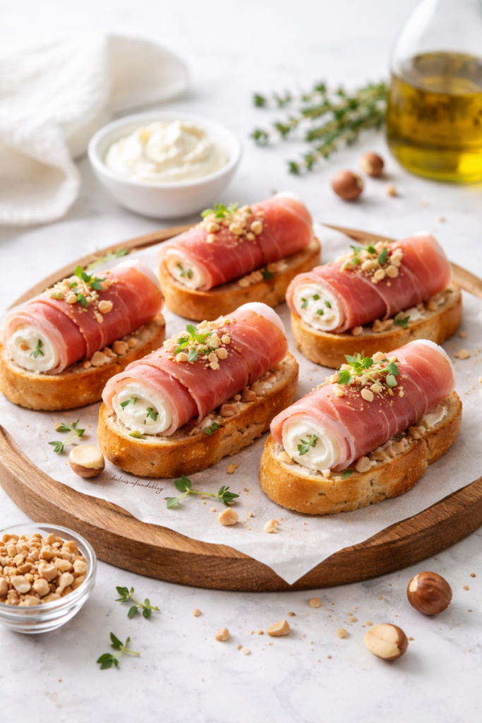 Crostini crudo Philadelphia e nocciole