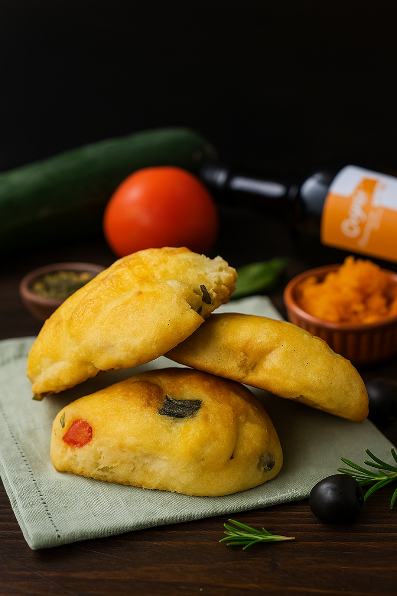 Focaccine con olio di semi di zucca e verdure