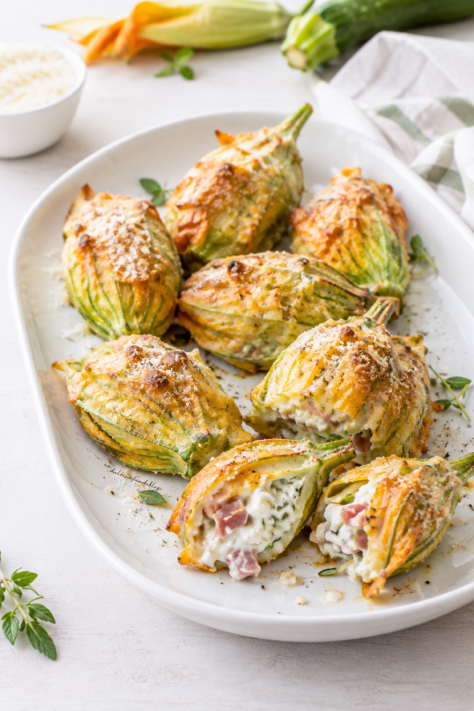 Fiori di zucca ripieni al forno