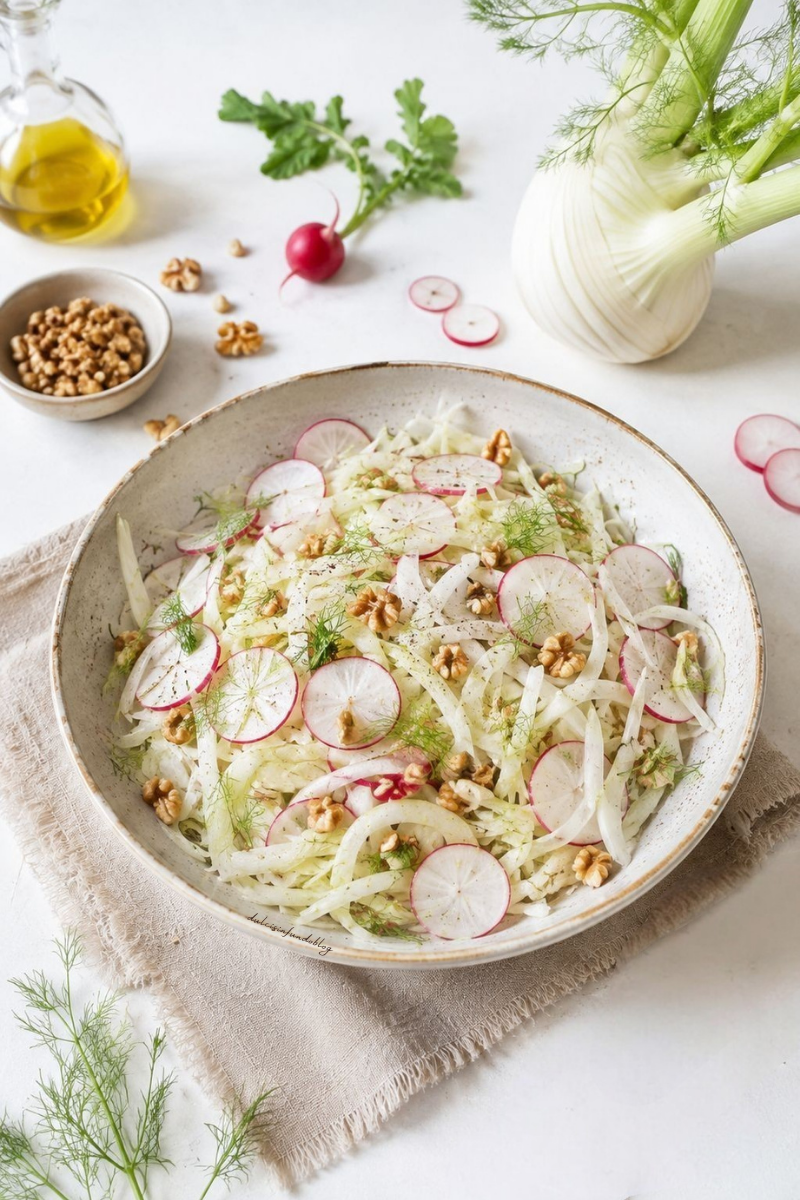 Insalata con noci, finocchi e ravanelli