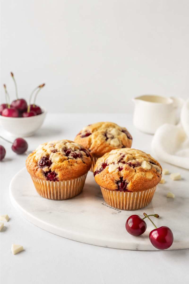 Muffin alle ciliegie e cioccolato bianco