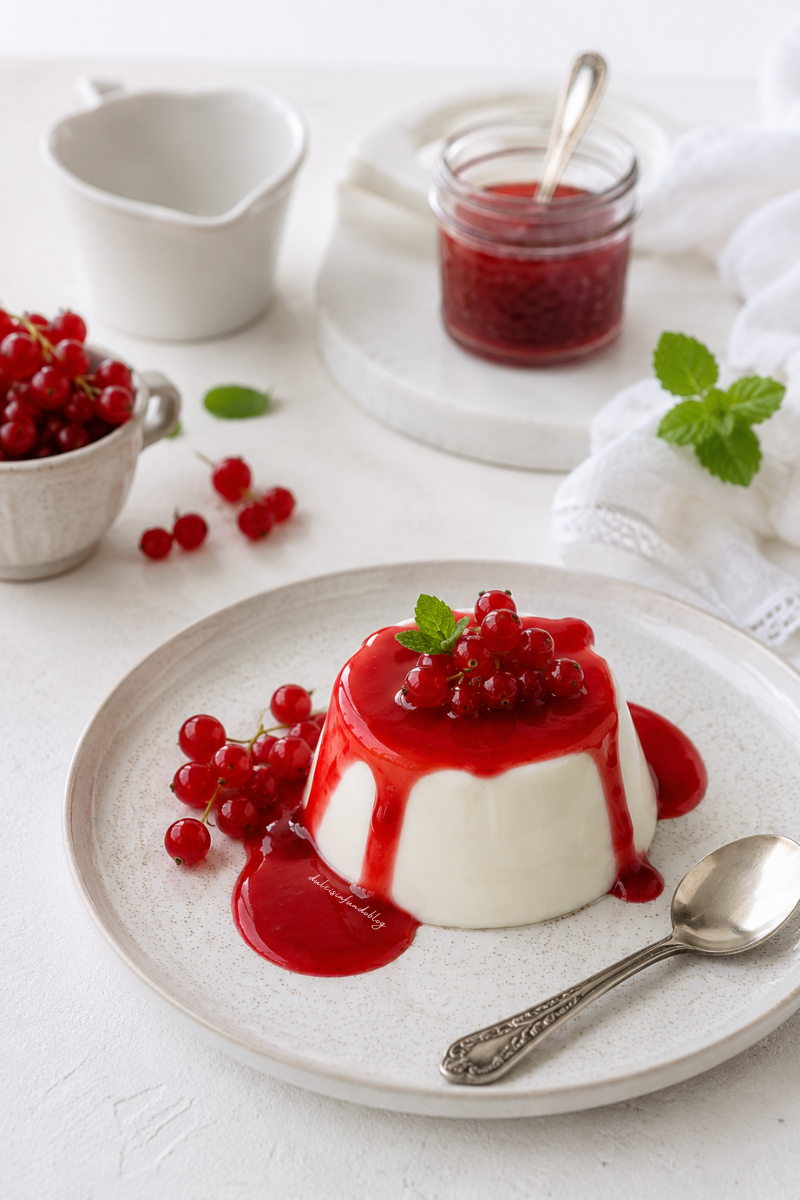 Panna cotta con salsa al ribes