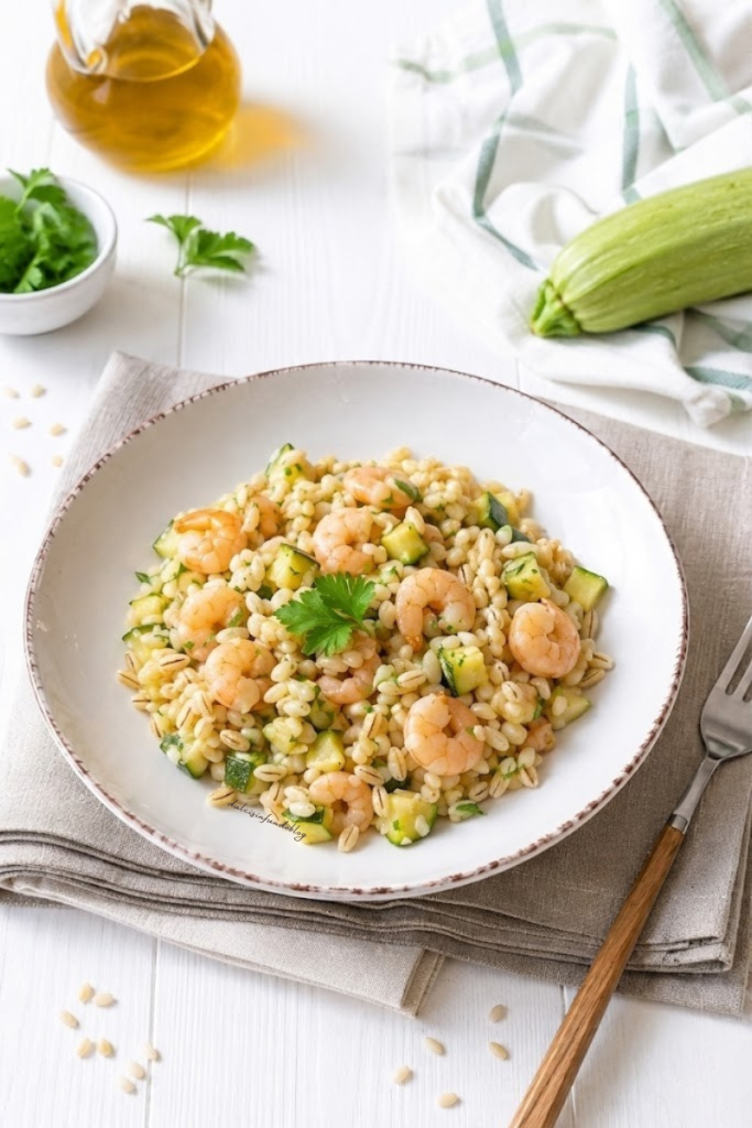 Insalata d’orzo con zucchine e gamberetti