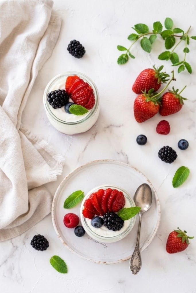 Mousse allo yogurt greco e frutti di bosco