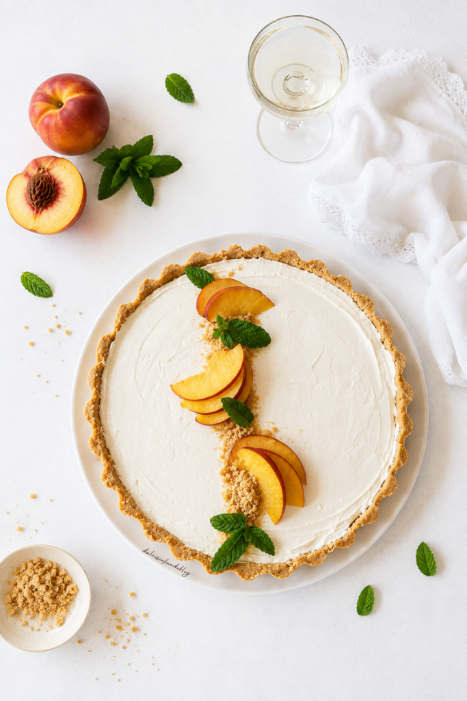 Crostata senza cottura con crema al mascarpone e pesche