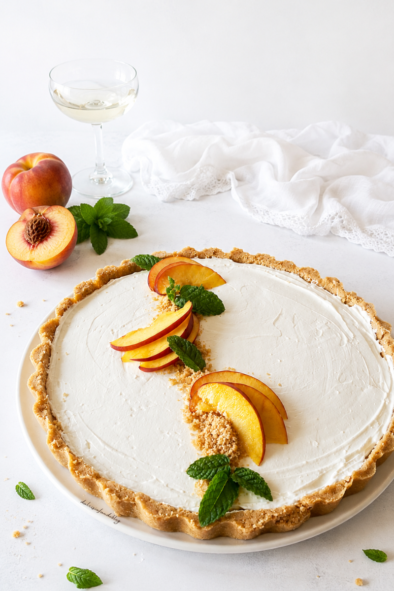 Crostata senza cottura con crema al mascarpone e pesche