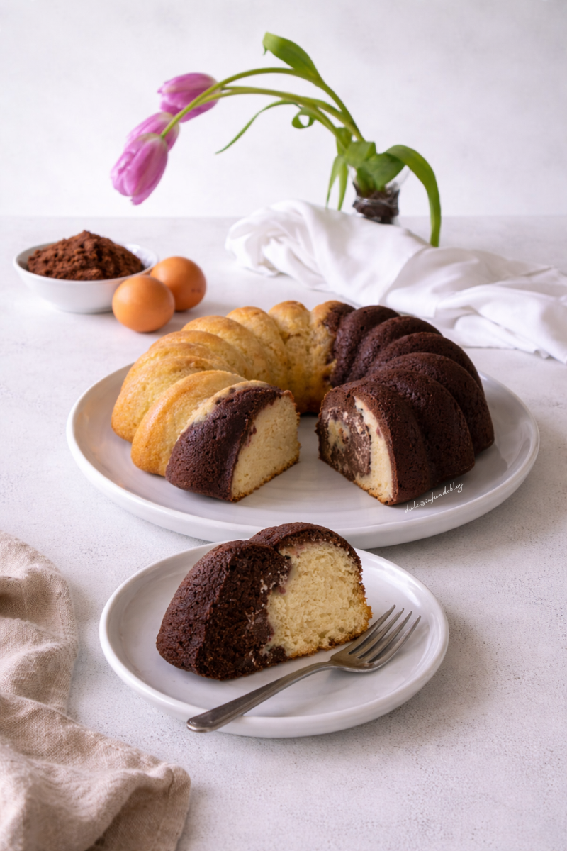 Ciambella abbraccio con panna e cacao soffice e semplice