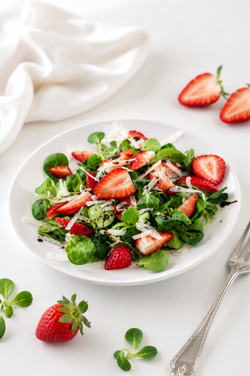 Insalata con valeriana fragole e aceto balsamico