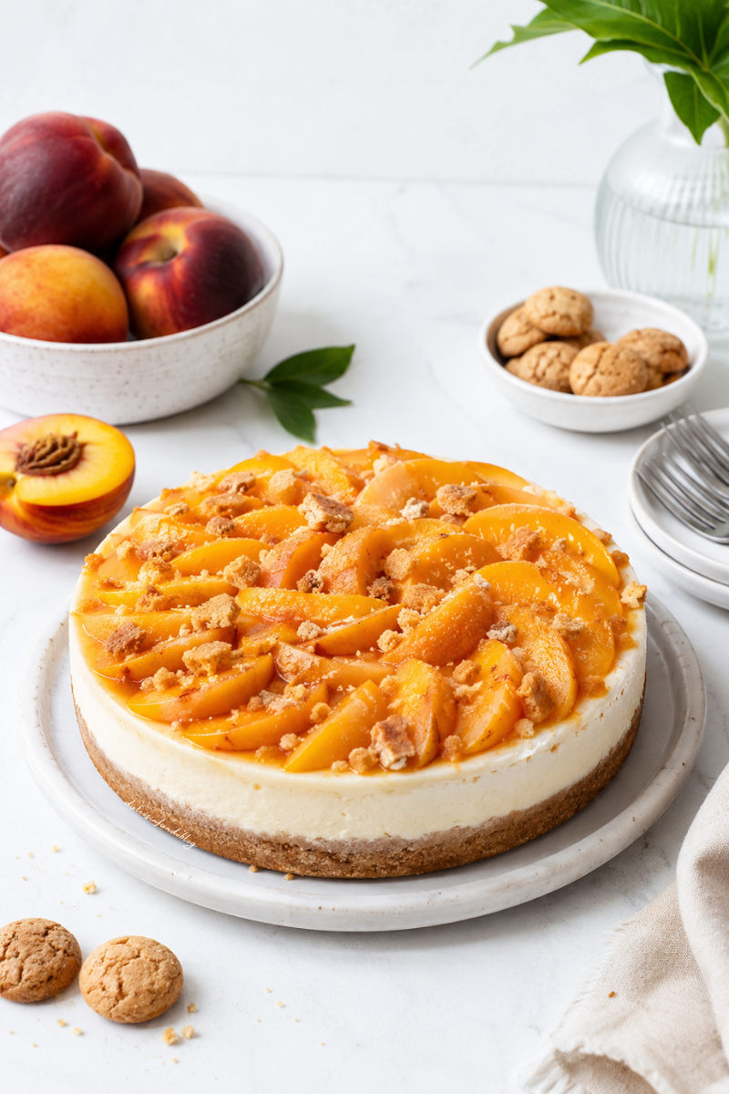 Cheesecake pesche e amaretti