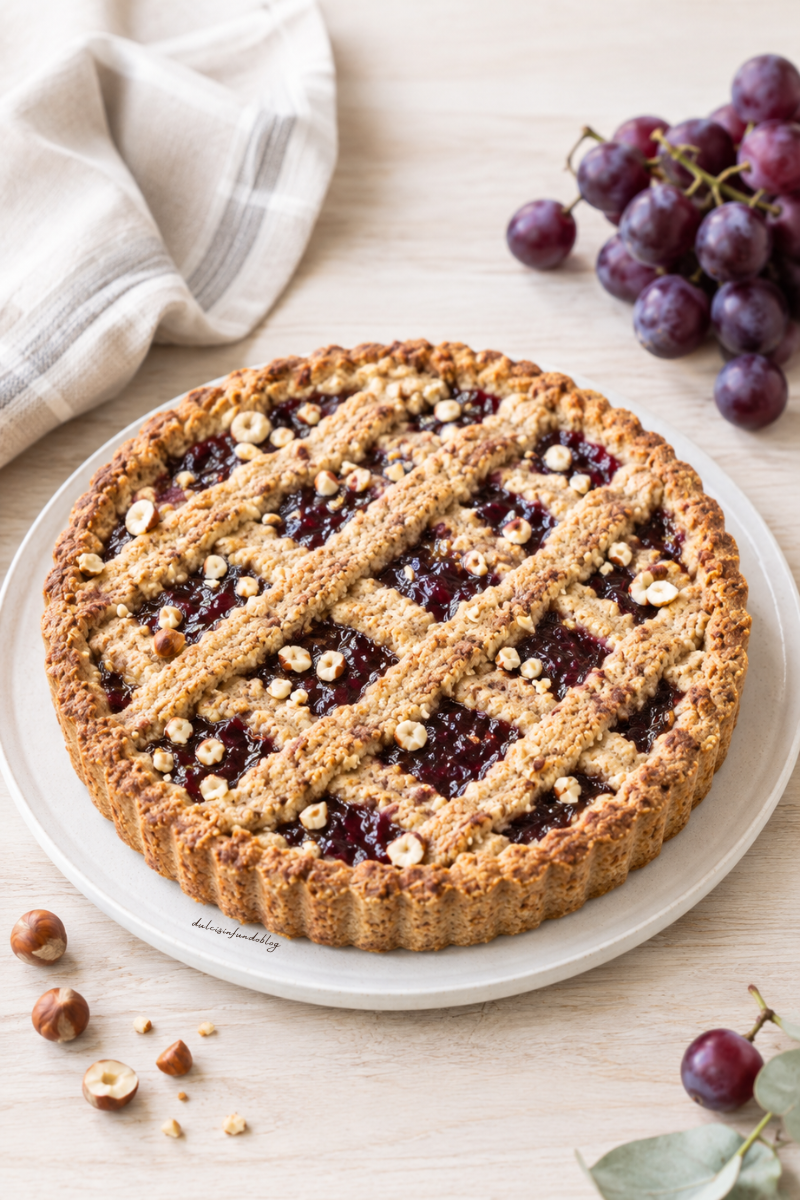 Crostata di frolla alle nocciole con marmellata d'uva
