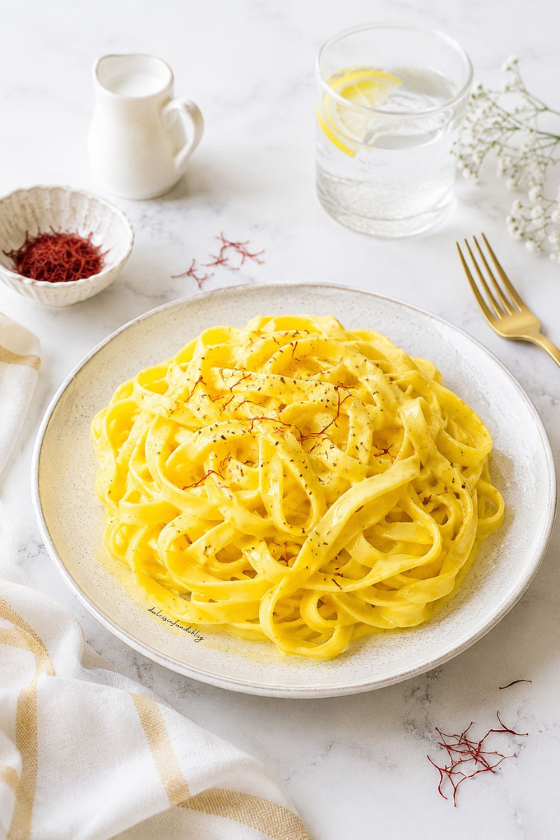 Tagliatelle allo zafferano e panna leggera