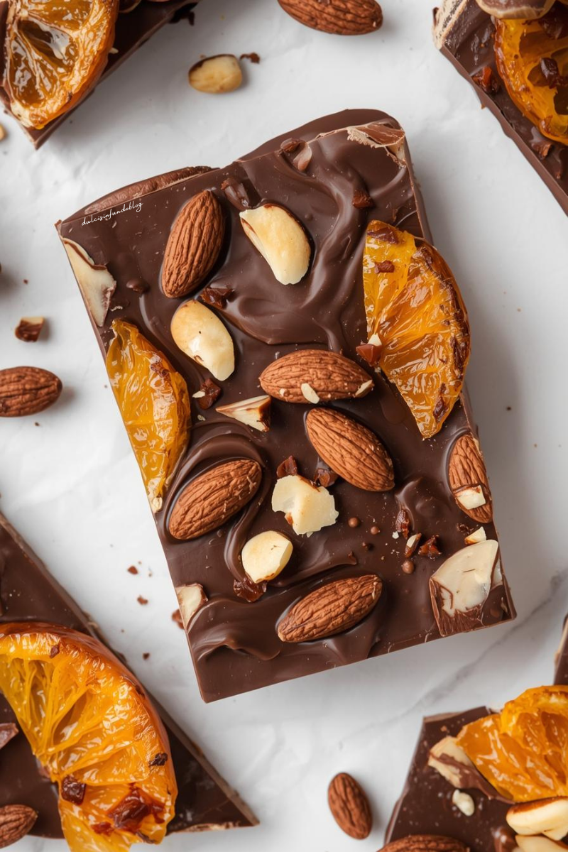 Barrette cioccolato, arancia candita e mandorle