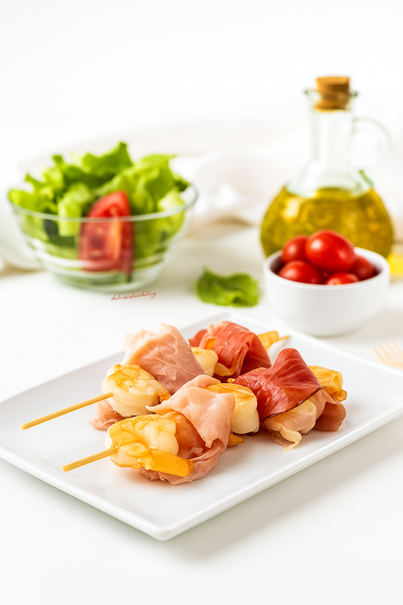 Spiedini di gamberi e pancetta