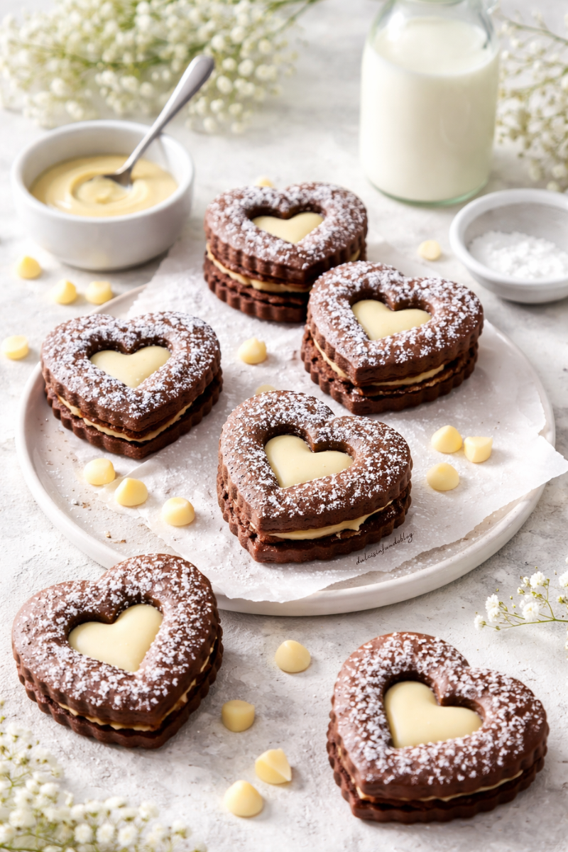 Linzer cookies cuore al cioccolato bianco