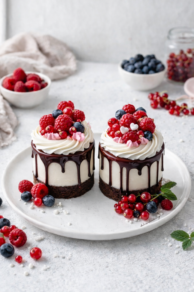 Mini cheesecake al cioccolato con frutti rossi