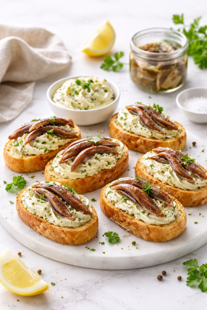 Crostini con Burro Montato alle Erbe e Alici