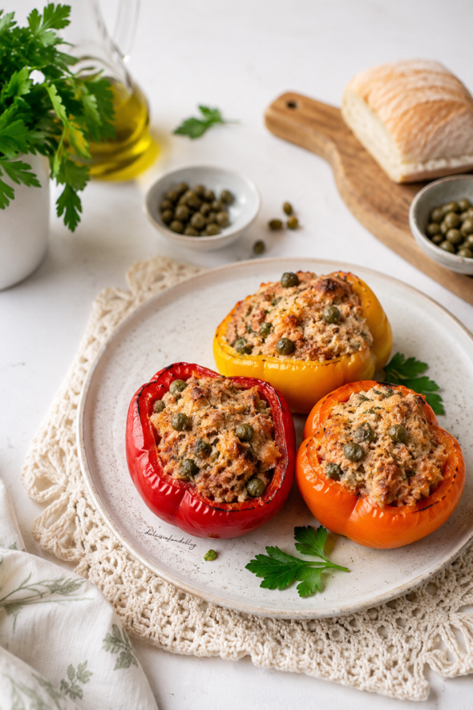 Peperoni ripieni freddi al tonno e capperi