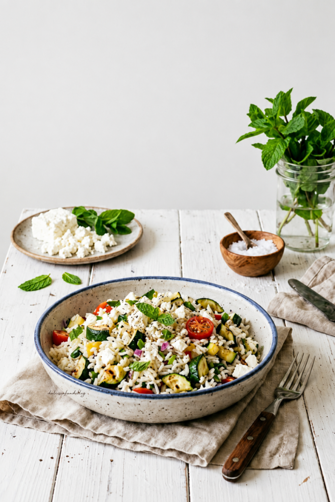 Riso Freddo con Zucchine, Feta e Menta
