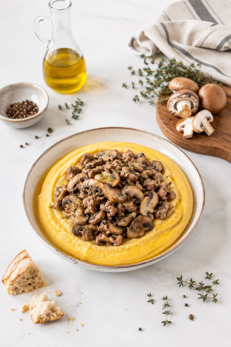 Polenta con funghi e salsiccia